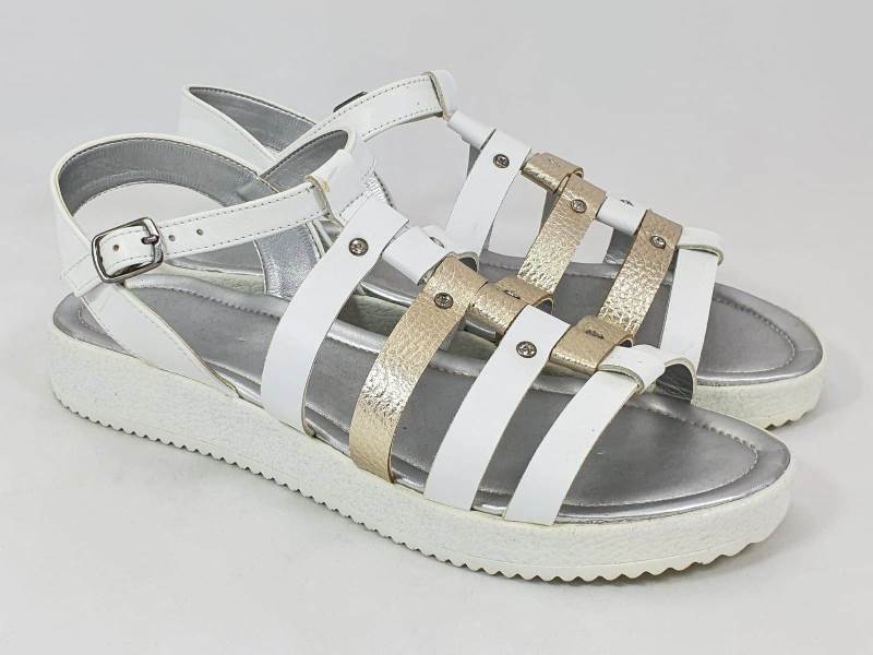 Sandale dama piele alb cu auriu Ana biashoes.ro imagine reduceri